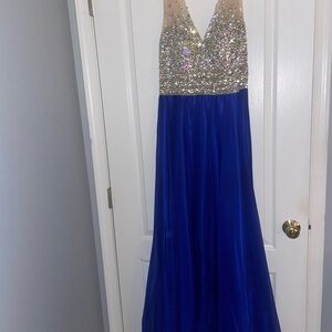 Jovani royal blue and silver sequin prom dress